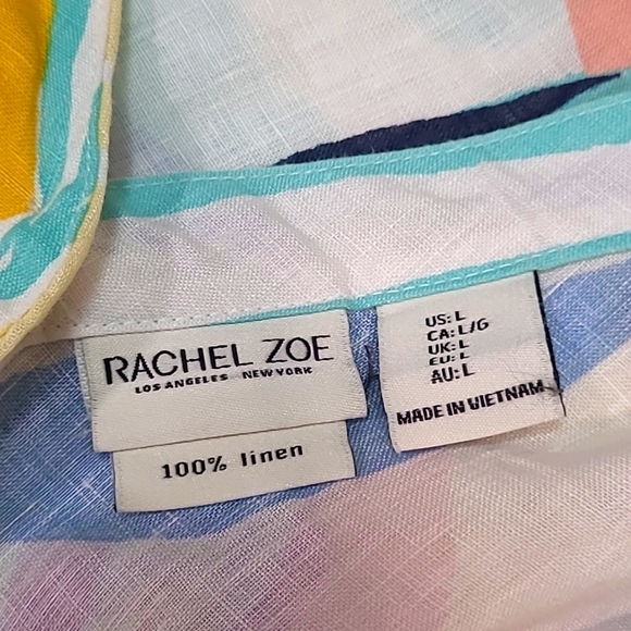 Rachel Zoe Short Sleeve Shirt Button Back 100% Linen Size Large - Picture 5 of 7